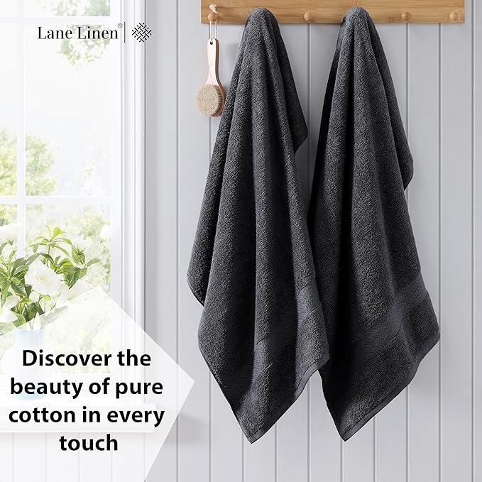 LANE LINEN Bath Towels Large - 2 Pack - 100% Cotton Bath Sheet - Fade Resistant, Machine Washable & Highly Absorbent - Oversized Luxury Towels for Bathroom - Hotel Quality Black Towels