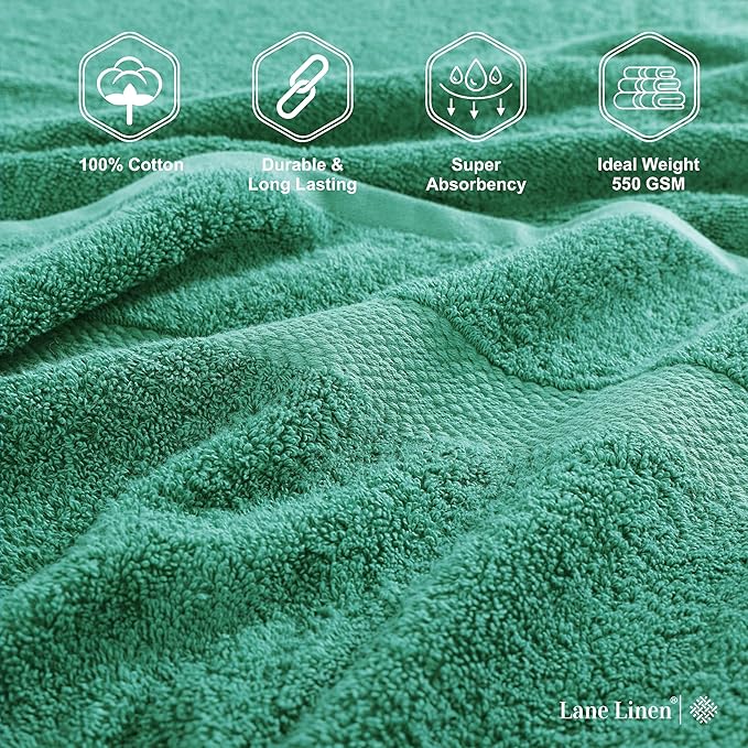 LANE LINEN Bath Towels Pack of 4 (28"x54") - 100% Ring Spun Cotton Bathroom Towel Set - Reinforced Edges, Quick Dry, Soft & Absorbent Large Bath Towels - Lightweight, Perfect for Daily Use - Emerald
