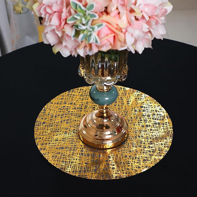 Snowkingdom Gold Placemats Set of 50, Gold Metallic Mesh Glitter Foil Place Mats 13 Inch Round Disposable Doilies for Dinning Table Fall Wedding Birthday Party Thanksgiving Christmas Decorations