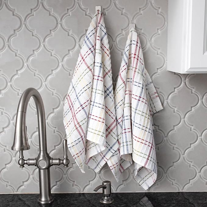 Ritz Royale Collection 100% Combed Terry Cotton, Highly Absorbent, Oversized, Checked Kitchen Towel Set, 28" x 18", 2-Pack, Paprika Red