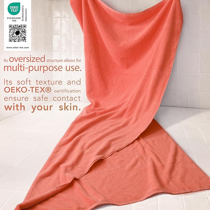Cotton Paradise 100% Cotton 40x80 Oversized Bath Sheet, Extra Large Turkish Bath Towels for Bathroom, Coral Bathsheet