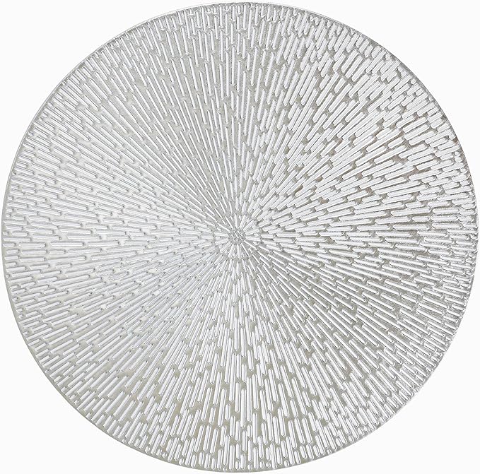 Snowkingdom Silver Round Placemats Set of 8, 15 Inch Metallic Vinyl Round Place Mats, Easy Clean Non Slip Heat Resistant Washable PVC Hollow Dining Table Mats for Wedding Party Christmas Decoration