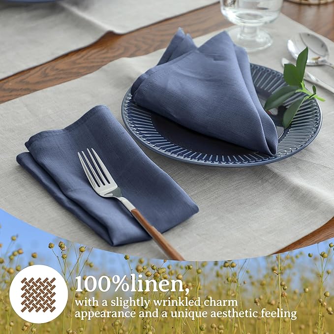 Simple&Opulence Linen Napkins Set of 6 – 100% Pure Linen Napkins for Spring, Easter, Mothers Day,Wedding, Party, Everyday Use Machine Washable and Reusable 14" x 14" Classic Blue