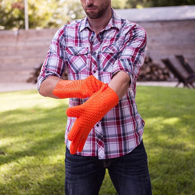Jolly Green Products Ekogrips Heat-Resistant BBQ Gloves – Premium Silicone Cooking & Grill Gloves for Oven, Fireplace & Campfire Use, Non-Slip, Waterproof, XXL, Orange
