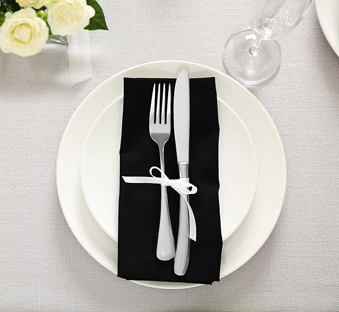 Utopia Kitchen Black Cloth Napkins [12 Pack, 18x18 Inch] Absorbent Cotton Blend Washable and Reusable for Dinner, Restaurant, Lunch, Wedding and Hotel
