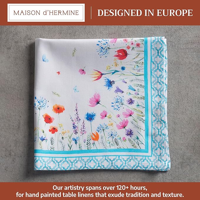 Maison d' Hermine Cloth Napkins Set of 4 100% Cotton Everyday Reusable Square Napkins Cloth Washable Dinner Wedding Restaurant Gifts for Mothers Day Spring/Summer (Flower in The Field, 20" x 20")