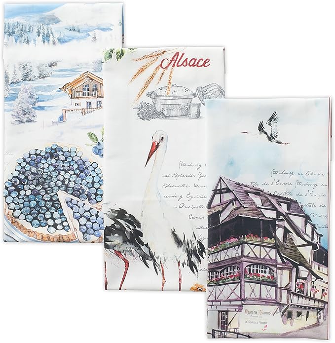Maison d' Hermine Kitchen Towels Set of 3 100% Cotton 27.50" x 20" Reusable Cloth Tea Dish Towels Absorbent with Hanging Loop for Kitchen Gifts for Mothers Day Spring/Summer (Mulhouse)