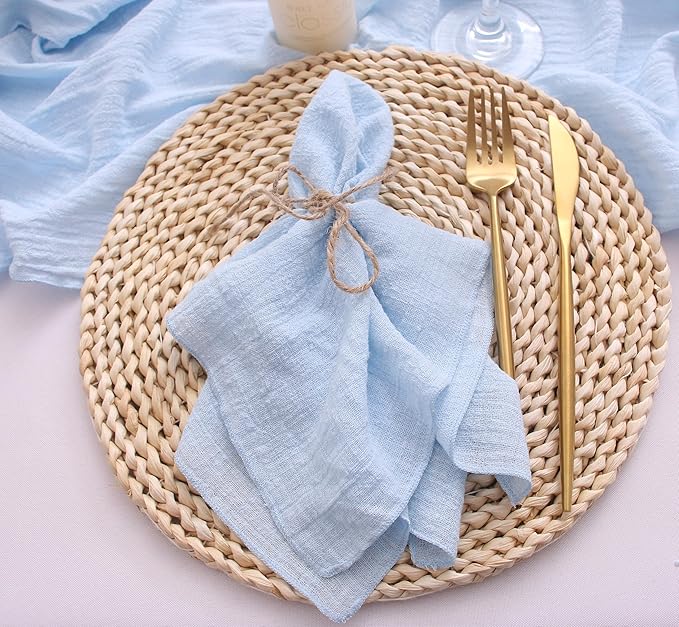 Dinner Cloth Napkins Set of 10,100% Natural Soft Cotton,Washable Gauze Napkins for Easter Weddings Decorative,Dinner Parties,Family Everyday Use (Light Blue, 10pack)