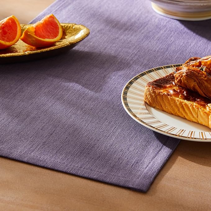 ZeeMart Rustic Cotton Linen Table Runner, 13x108 Inches Purple, Farmhouse Style Purple Table Runners 108 Inches Long, Washable Kitchen Dining Table Decoration for Home Party Decor
