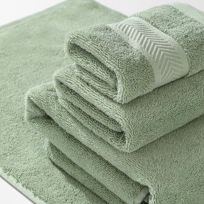 Simple&Opulence Premium 100% Cotton Towel Set 6 Piece，Soft Absorbent Towels for Bathroom,Hotel and Spa,2 Bath Towels 28"x55" 2 Hand Towels 16"x28" & 2 Washcloths 12"x12" (Sage Green)