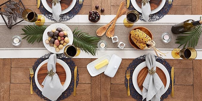 DII Dobby Stripe Woven Table Runner, 13x72, Brown