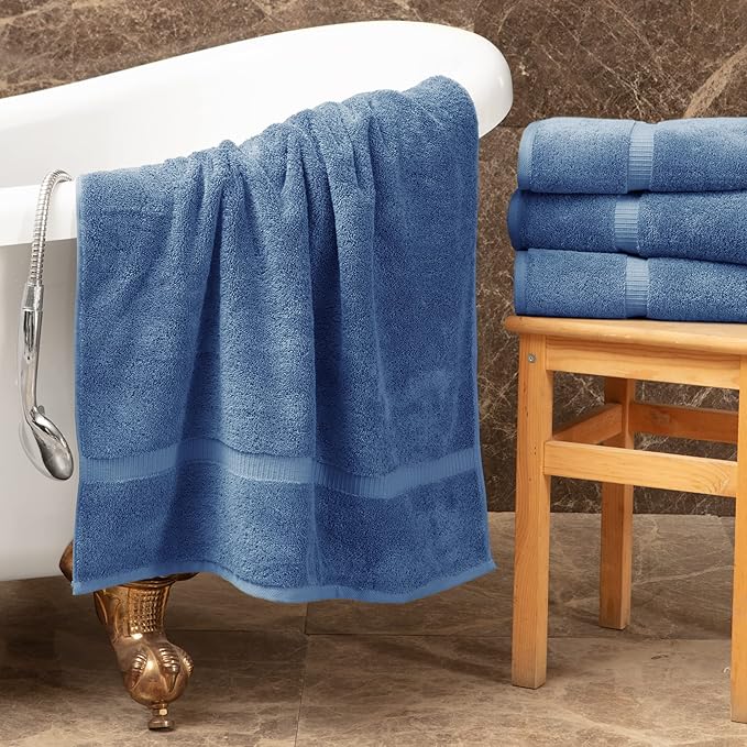 Towel Bazaar Premium Cotton Super Soft and Absorbent Turkish Towels (4-Piece Extra Large Bath Towels, Wedgewood)