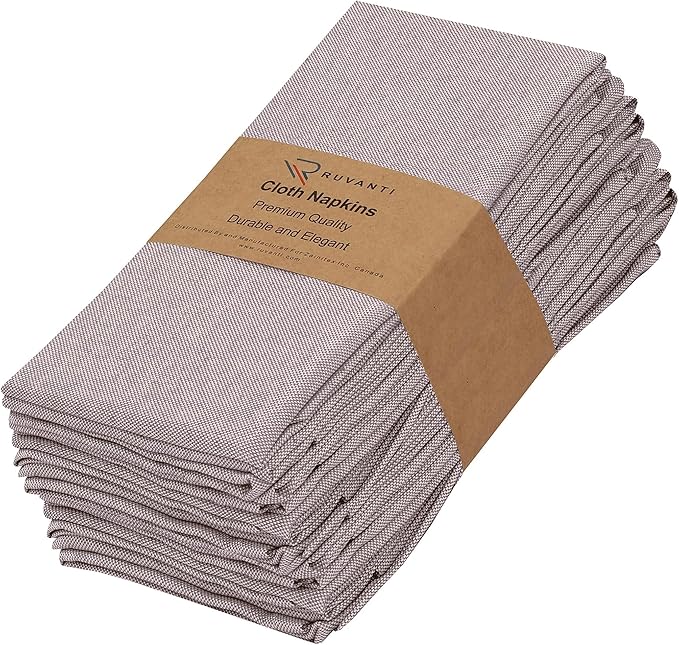 Ruvanti Cloth Napkins Set of 12, 18x18 Reusable Napkins Cloth Washable, Soft & Durable Table Napkins, Poly Cotton Fabric Dinner Napkins for Parties, Christmas, Thanksgiving, Weddings - Deep Taupe