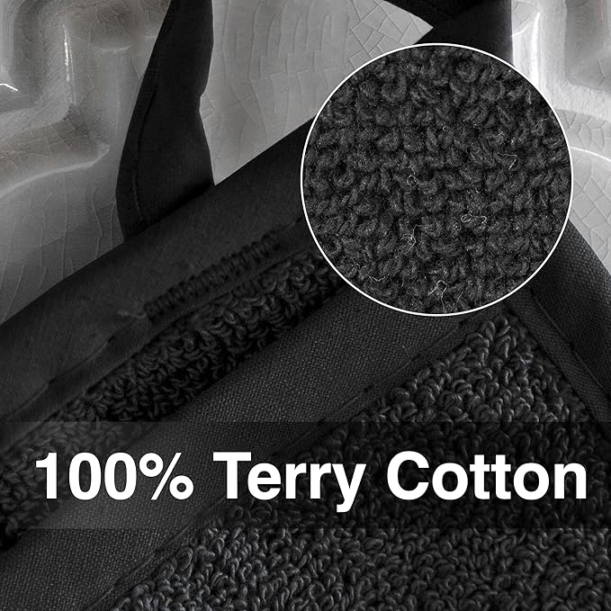 RITZ Terry Pocket Mitt & Hot Pad: Unparalleled Heat Resistant, Durable 100% Cotton – Ergonomically Designed for Optimal Grip – Easy-Care Machine Washable – 4-Pack, Black