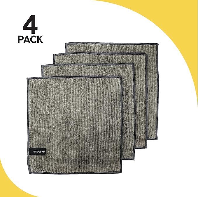 Remooble 4 Pack Magnetic Microfiber Cleaning Cloth Dry Erasers for Whiteboards - Towel Hangs on Metal Edged White Boards, Glassboards, and Blackboards Washable - 10'' X 10''