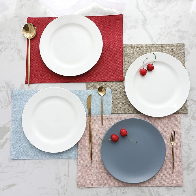 Home Brilliant Linen Placemats Set of 4 Heat Resistant Dining Table Cloth Place Mats Kitchen Table Mats Placemats Table Spring Decor, Natural Linen