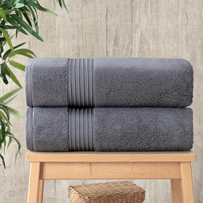 Milara Turkish Super-Plush Bath Towels Set 2-Piece | Premium Cotton Bath Towel Set Absorbent, Durable with Hanging Loops | Anthracite (Dark Gray) Turkish Bath Towels, (27 x 54 Inches)