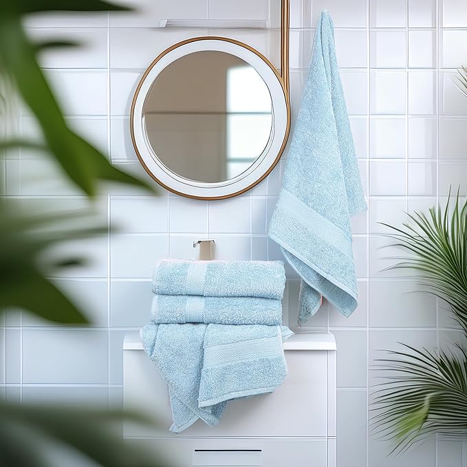 Commercial Bulk Pack of 12 Large Bath Towels – 100% Cotton Terry 24" x 50" – Ideal for Hotels, Salons, Gyms, Spas & Institutional Use – Sky Blue