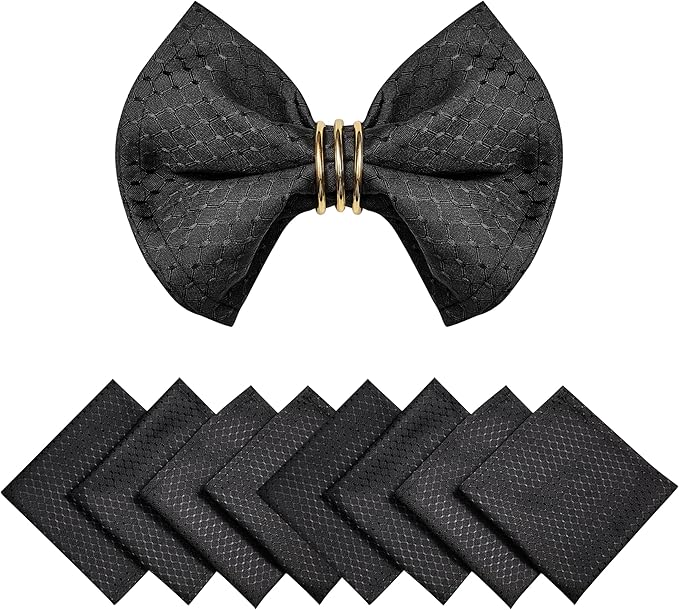 Cloth Napkins Set of 8 – Square 17x17 Inch Jacquard Fabric Polyester Washable Reusable Cloth Napkins for Kitchen Dinner Dining Restaurants Wedding Party Banquet Table (Black)