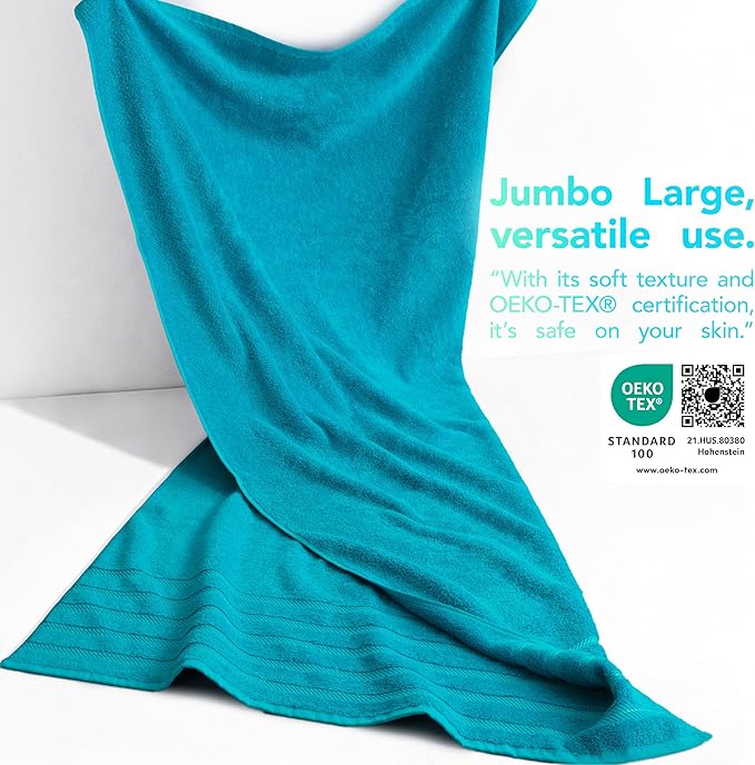 American Soft Linen 35x70 Jumbo Large Bath Towel, 600 GSM 100% Cotton Turkish Bath Sheet, Oversized Luxury Bath Towel for Bathroom Beach and Pool, Aqua Blue
