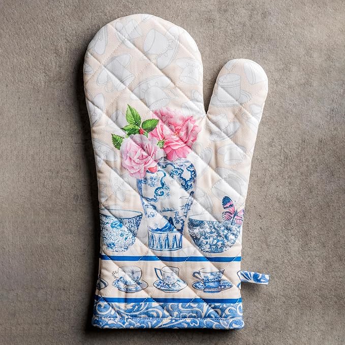 Maison d'Hermine Oven Gloves 100% Cotton Oven Mitt 7" x 13" with Loop Heat Resistant BBQ Cooking Gloves Baking Grilling Gifts for Mothers Day Spring/Summer (Pack of 1, Canton)