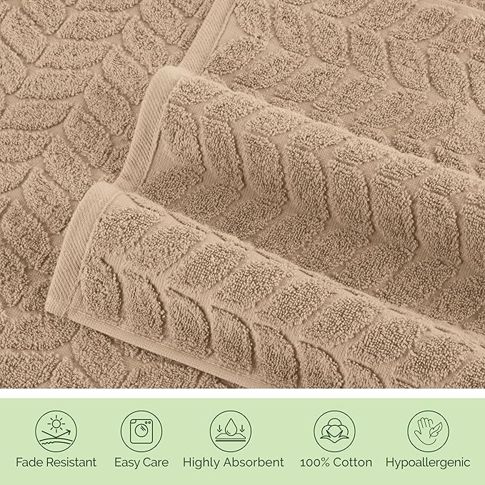 Elegant Comfort Luxury 6-Piece 100% Turkish Cotton Jacquard Braided Textured Premium Hotel Quality Towel Set– Soft and Absorbent, Includes 2 Bath Towels, 2 Hand Towels and 2 Washcloths, Taupe