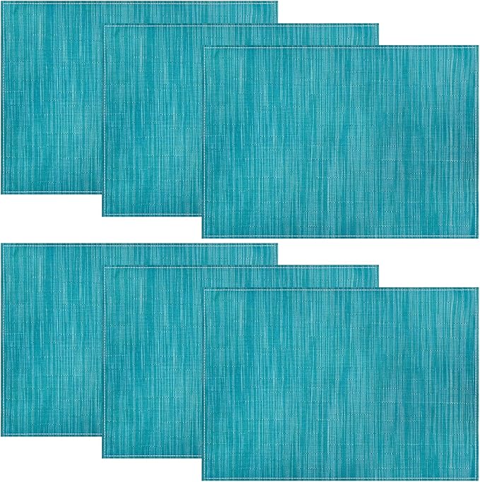 Niviy Teal Blue Placemats Set of 6, 12x18 Inch Washable Easy to Clean Heat-Resistant Anti-Skid Teal Blue Placemats for Holiday Party Kitchen Dining Room Decoration