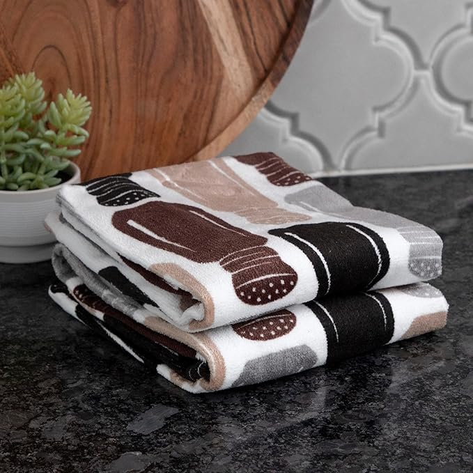 T-Fal Fiber Reactive Print Kitchen Towels: Highly Absorbent, Super Soft - 100% Cotton, 16"x28" Dish Towels for Cleaning & Drying Dishes, Pans, Glassware, or Countertops, 2-Pack, Salt & Pepper