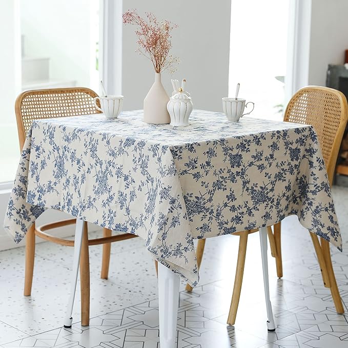 YiHomer Pastoral Square Tablecloth - 52 x 52 Inch Table Cloth - Washable Table Cover with Dust-Proof Wrinkle Resistant for Restaurant, Picnic, Indoor and Outdoor Dining, Floral (Dark Blue)