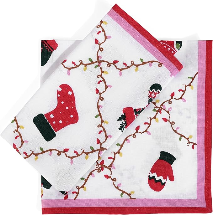 FINGERCRAFT Cloth Napkins, Set of 4 Cotton Linen Blend Printed Dinner Napkins Cloth Mitered Corner Perfect for Parties Dinners Christmas 20x20 Sugarplum