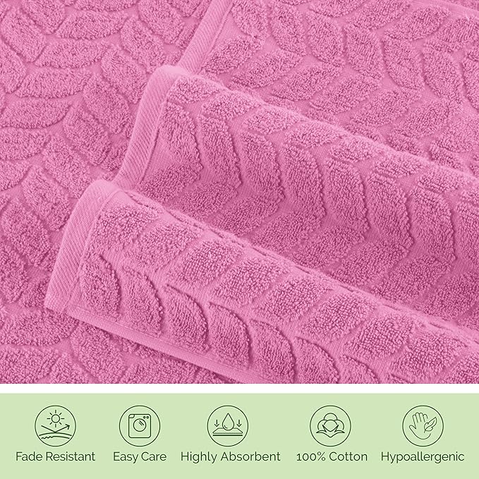 Elegant Comfort Luxury 6-Piece 100% Turkish Cotton Jacquard Braided Textured Premium Hotel Quality Towel Set– Soft and Absorbent, Includes 2 Bath Towels, 2 Hand Towels and 2 Washcloths, Light Pink