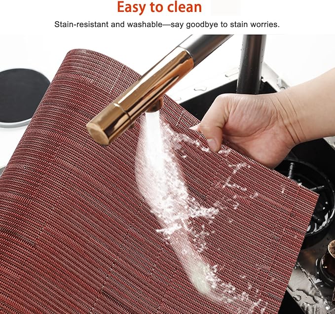 Placemats Set of 12,Washable,Heat and Stain Resistant Indoor/Outdoor Place mats,Vinyl Woven Non Slip Table Mats for Restaurant Table Protection,PVC Placemats(Red,12PCS)