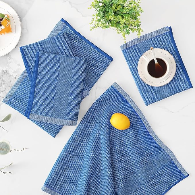 Mordimy Premium Kitchen Towels 6 Pack (18 x 28 Inches, Blueberry), Large Cotton Kitchen Hand Towel, Flat & Terry Dish Towels for Drying Dishes, Super Absorbent Tea Dishtowels Set with Hanging Loop