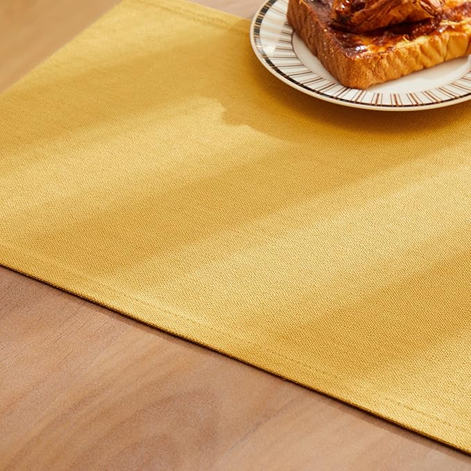 ZeeMart Rustic Cotton Linen Table Runner, 13x72 Inches Yellow, Farmhouse Style Yellow Table Runners 72 Inches Long, Washable Kitchen Dining Table Decoration for Home Party Decor
