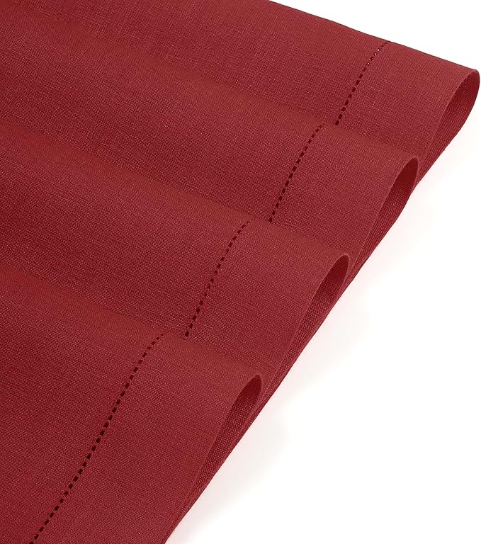 D'Moksha Homes Red Linen Placemats Set of 4 - Classic Hemstitch Placemats 14 x 19 Inch - 100% Pure Linen Table Mats for Mothers Day, Spring - Handcrafted and Machine Washable