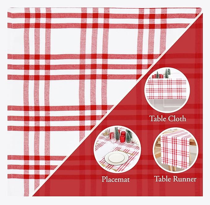 PurpleEssences Homestead Plaid Cloth Napkins - Mitered Corners - Spring Easter Summer - Check Dinner Napkin - Set of 12-100% Cotton - 18x18 Inch - Reusable Washable - Red and White