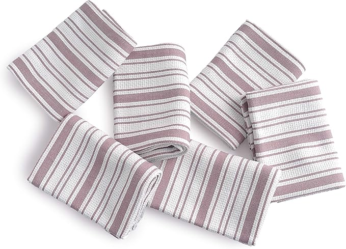 Kitchen Towels Set – Pack of 6 (20’’ x 30’’) Extra Large Premium Cotton Dish Towels for Kitchen – Basket Weave Towels – Absorbent – 100% Cotton – with Hanging Loop – Dark Pink