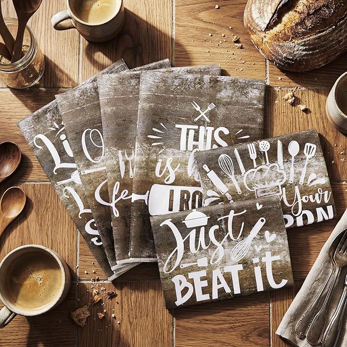 Bencailor 6 Pcs Chocolate Kitchen Towels Decorative Sets Dish Towels Absorbent Fast Drying Hand Tea Vintage Hanging Reusable Cleaning Dishcloths for Cooking Farmhouse Bathroom Accessory