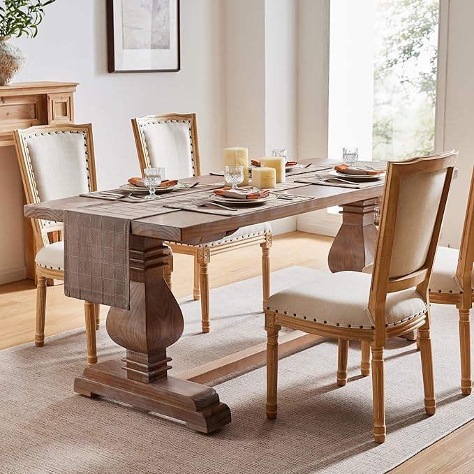ZeeMart Linen Checked Placemats Set of 6, Plaid Embroidery Textured Table Mats, Double Layer Thick Farmhouse Rustic Place Mats for Kitchen Dining Table Home Decor, Cocoa Brown 13x19 Inch