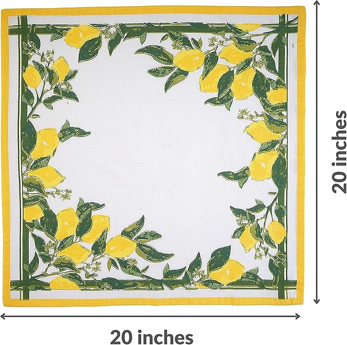 FINGERCRAFT Cloth Napkins, Set of 12 Cotton Linen Blend Printed Dinner Napkins Cloth Mitered Corner Perfect for Parties Dinners Weddings Cocktail Christmas Easter 20x20 Lemon Print