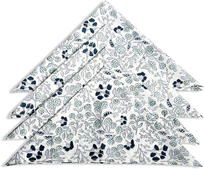 Ridhi Denim Blue Hand Block Print 100% Cotton Napkins 18" x 18" (Set of 4) Reuseable Kitchen Napkins Cloth Decor Dinner Party Wedding Cocktail Gift for Spring, Easter, Valentine