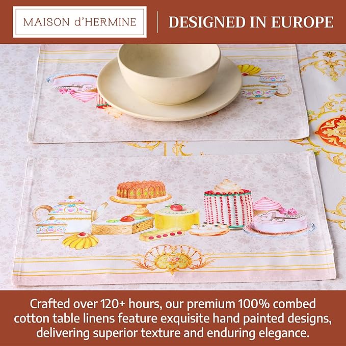 Maison d' Hermine Place Mats 100% Combed Cotton Premium (13 Inch x 19 Inch) Decorative Cloth Place Mat Washable Dinner Placemat, Dinner, Wedding & Dining, Pastries (Set of 4)