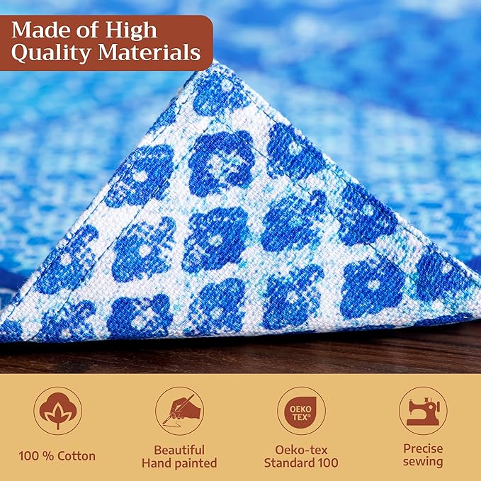 Maison d' Hermine Placemats Set of 4 100% Cotton Washable Cloth Place Mats Reusable Table Mats for Kitchen Dining Party Wedding Gifts for Mothers Day Spring/Summer (Indigo Love, 13" x 19")