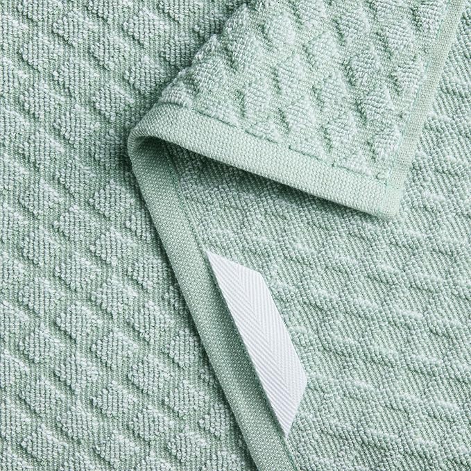 Martha Stewart Honeycomb Chambray Textured Kitchen Towel 4-Pack Set, 100% Cotton with Absorbent Terrycloth, Decorative Kitchen Towels, Mint Green, 16"x28"