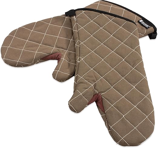 San Jamar 800FG15 BestGuard Commercial Heat Protection Up to 450° F Oven Mitts (Pair), 15" Length, Tan