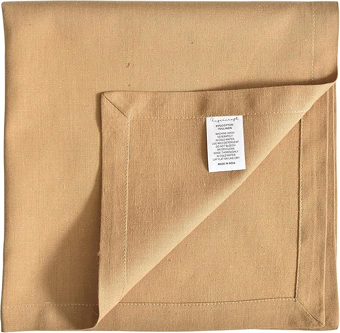Cloth Napkins Dinner Washable Set of 4 in Cotton Linen Fabric Premium Quality, Mitered Corners for Reusable Every Day Use Pre Shrunk and Good Absorbency Christmas Napkins (Pack of 4, Khaki Beige)