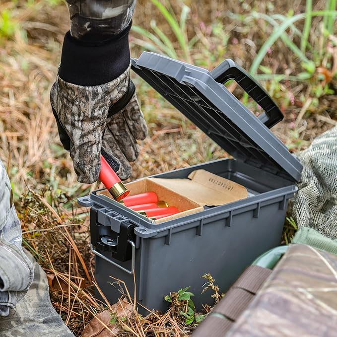 Sheffield 12792 2-Pack Ammo Storage Box, Stackable .30 Cal Field Boxes, Water and Dust Resistant, Lockable Storage Box with Handle, Secures Hunting Gear, Supplies, and Bullets, Made in USA, Gray