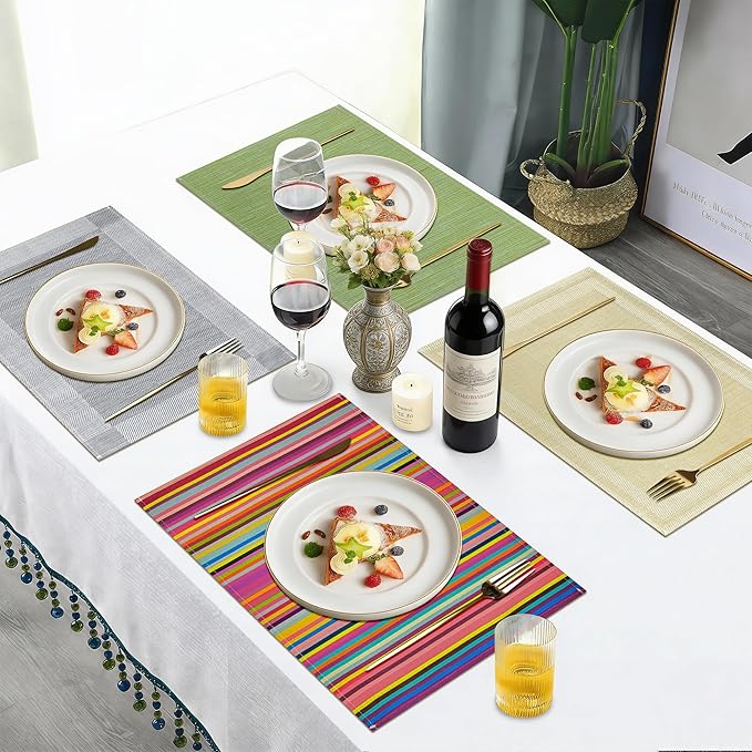 Bloss Placemats Set of 4, Linen Woven Place Mats for Kitchen Table Indoor/Outdoor, 12" x 18" Washable Placemat Dining Table Mats - Green for St Patricks Say
