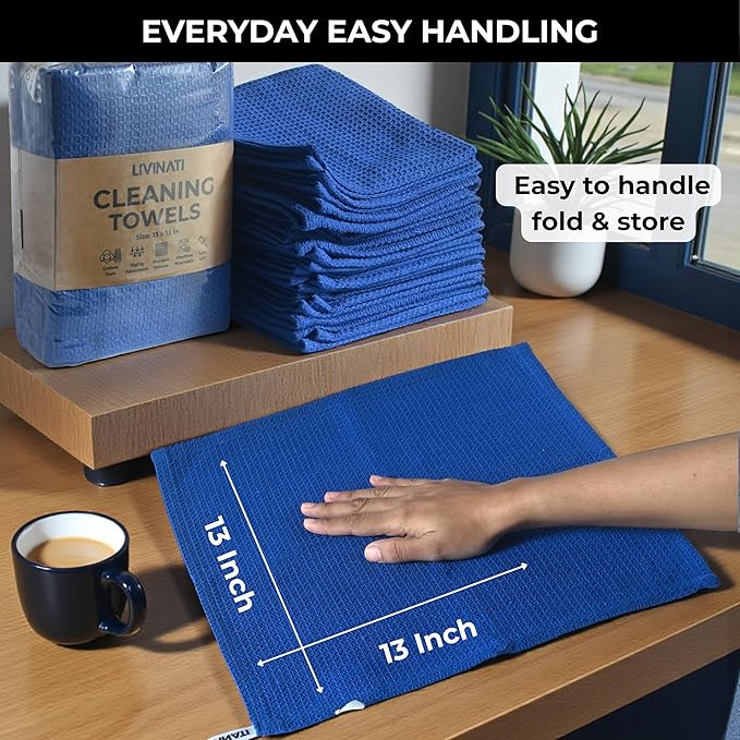 Royal Blue Cotton Cleaning Rags For Housekeeping - Trapos Paños De Limpieza Reutilizables - Kitchen Bar Shop Towel Dish Mop Wash Cloth For House - Reusable Washable Absorbent - 13"x13" 12 Pack
