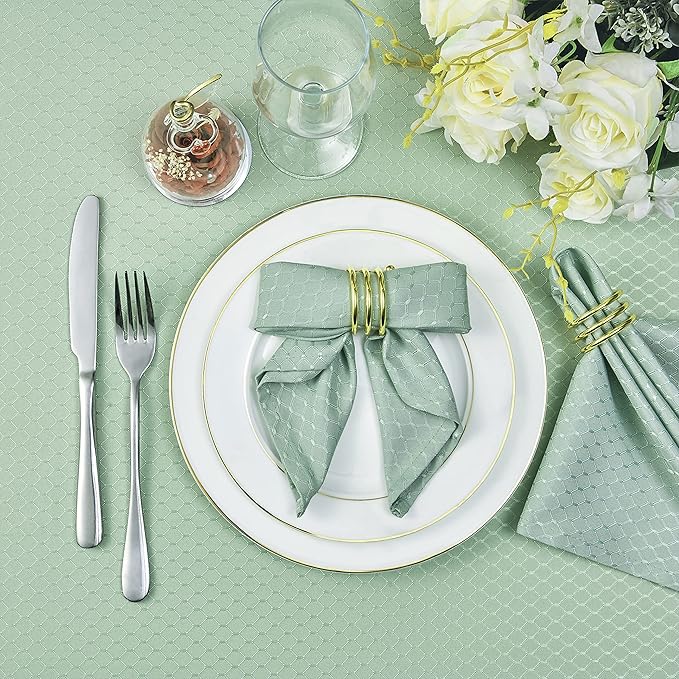 Cloth Napkins Set of 8 – Square 17x17 Inch Jacquard Fabric Polyester Washable Reusable Cloth Napkins for Kitchen Dinner Dining Restaurants Wedding Party Banquet (Sage Green)